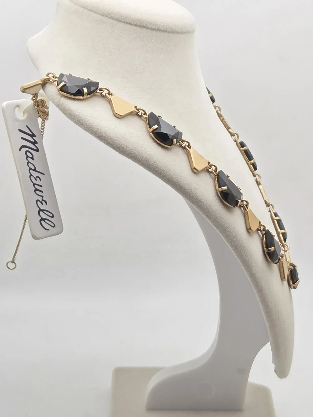 Madewell NWT Black Faceted Half-Moon Statement Necklace Gold Tone 19” - Picture 10 of 16